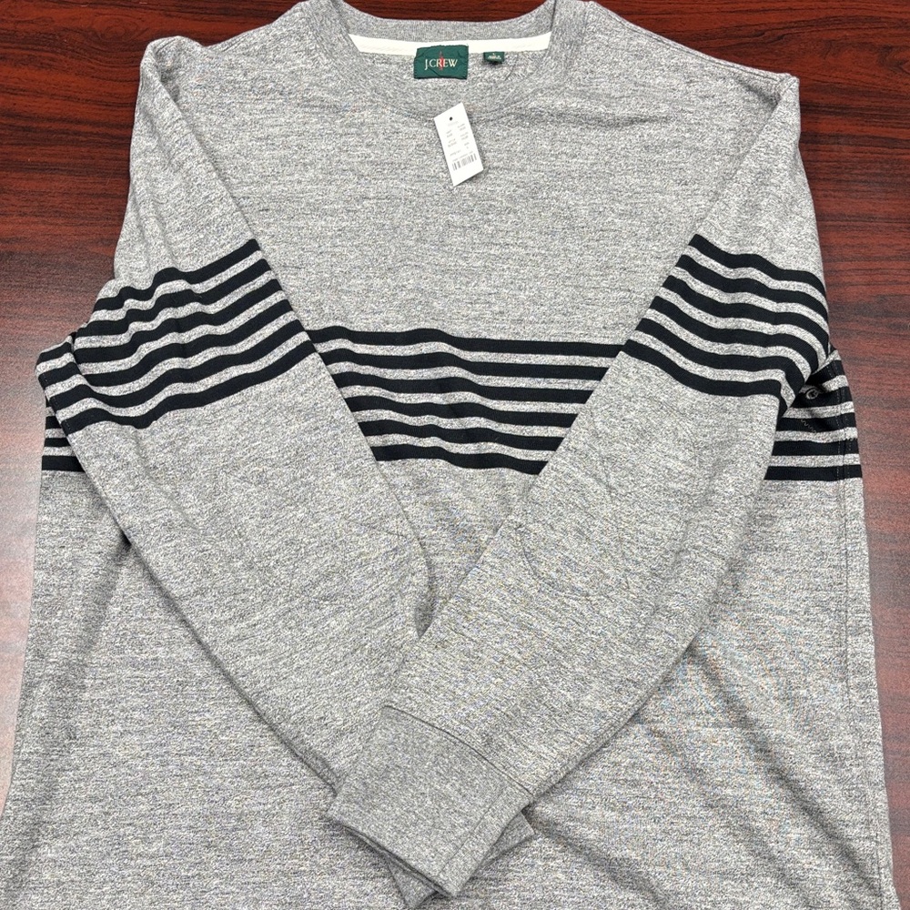 J. Crew Gray Crewneck Sweater with black Stripes